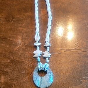Purple A8 Blue and White Seashell And Beaded Necklace